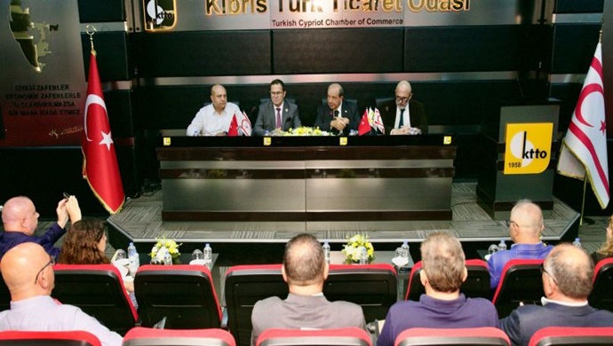 Cumhurbaşkanı Ersin Tatar, Cumhurbaşkanlığı Müzakere heyetiyle birlikte Kıbrıs Türk Ticaret Odası’nı (KTTO) ziyaret etti, Kıbrıs Sorunu’nda yaşanan gelişmeler hakkında bilgi verdi
